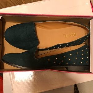 green velvet loafers